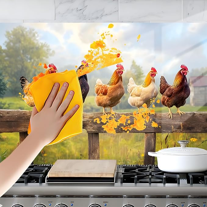 NYZE Kitchen Backsplash Stickers Waterproof Stove Backsplash Protector, 30 X 16 inch Removable Chicken Wallpaper with Wall Art Decor for Stove Cooking Area(Farm Chicken Flock) - Image 6