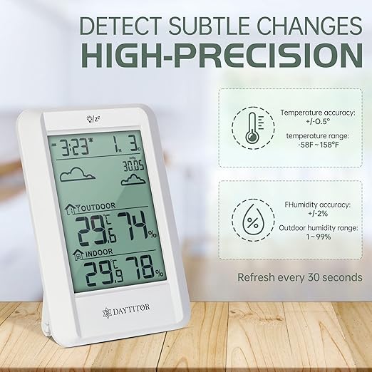 Outdoor Thermometer Weather Stations Wireless High Precision Temperature Humidity Gauge Monitor with 330ft Range Remote Sensor,Wireless Digital Hygrometer,Outdoor Thermometer Waterproof,White - Image 2