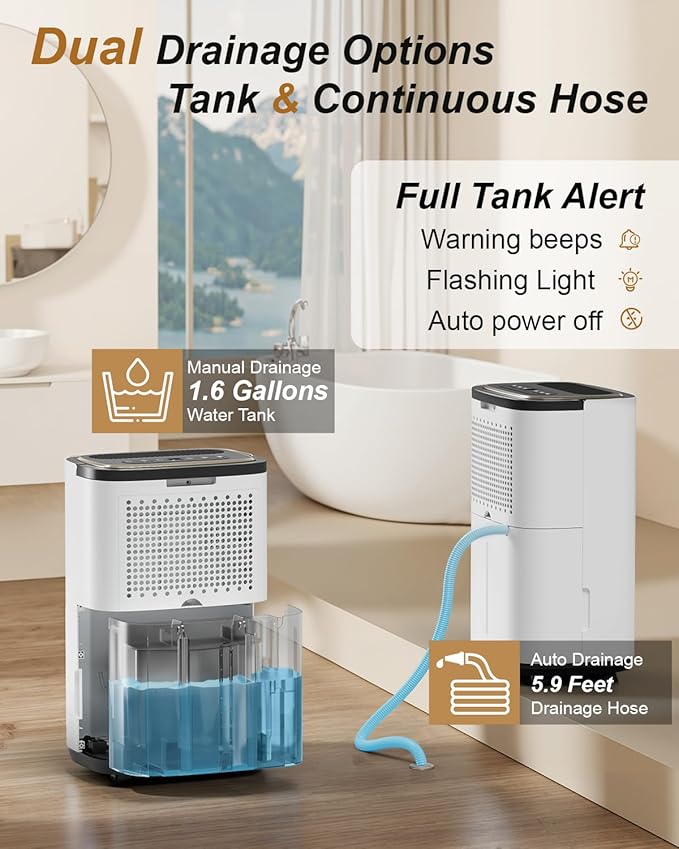 4800 Sq. Ft. Dehumidifier for Basement, 50 Pint Quiet Dehumidifiers for Home with Drain Hose, Smart Humidity Control, 24H Timer & Child Lock, Ideal for Large Rooms, Bathroom, Bedroom, Garage - Image 6