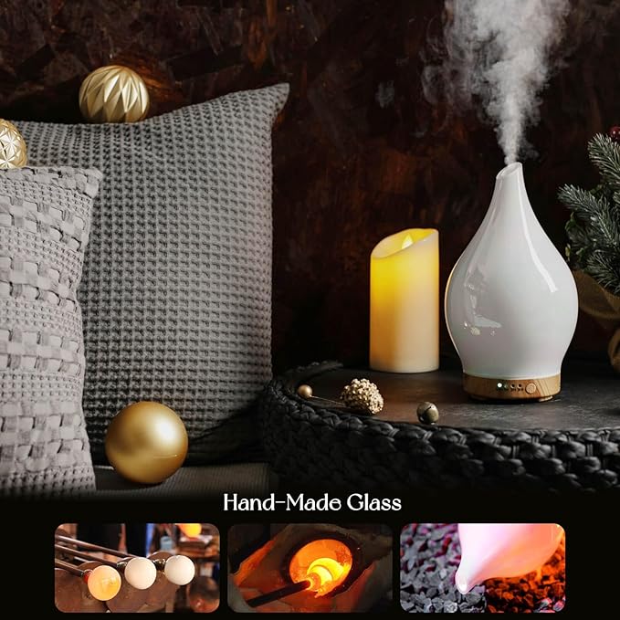 Porseme 150ml Essential Oil Diffuser Glass Color Changing Aroma Air Diffusers Aromatherapy Ultrasonic Cool Mist Humidifier 6 Running Hours Waterless Auto-Off for Sleeping Yoga Office Spa (White Jade) - Image 5