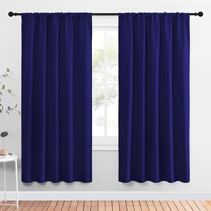NICETOWN Bedroom Curtains Blackout Draperies - Thermal Insulated Solid Top Pocket Blackout Drapes for Kid's Room (Navy Blue, 1 Pair, 52 x 72 Inch) by NICETOWN