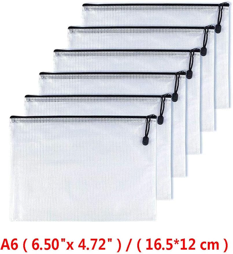 Oaimyy-A6(6"x 4.5"), Mesh Zipper Pouch Document Folders Bag Plastic Zip File Folders for School Office Supplies, Travel, Organizing Storage-Black,6 Pcs - Image 2