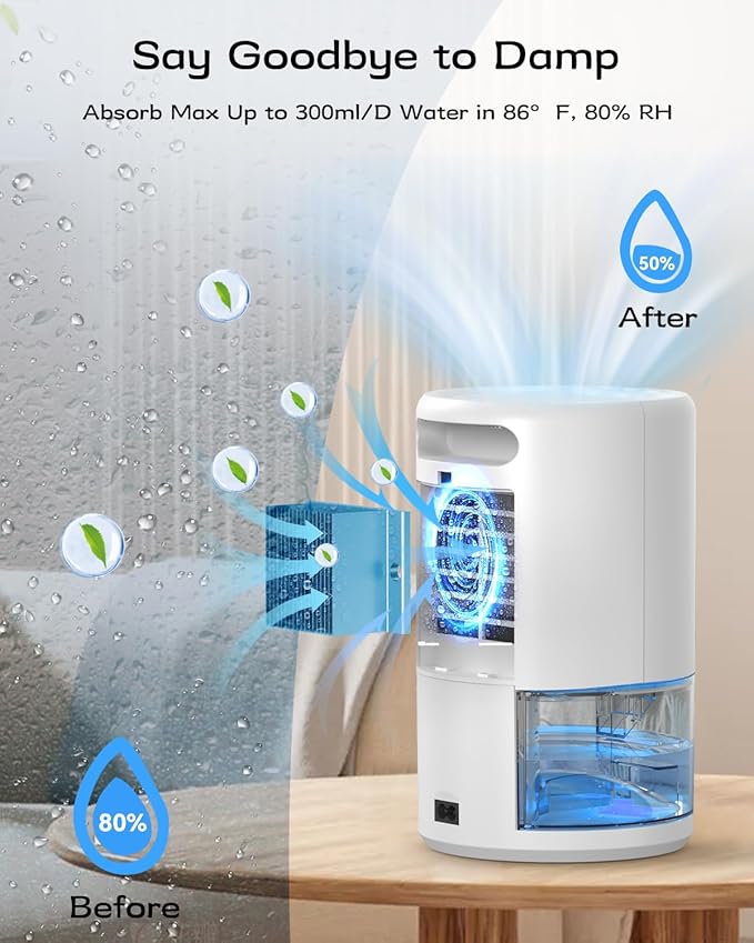 Dehumidifier, 35 oz Small Dehumidifiers for Home, Bathroom, Bedroom, Closet, Ultra-Quiet with Sleep Mode, 7 Color Lights & Auto Shut Off, Compact & Portable for RV, Rooms, Basement, Energy Saving - Image 2
