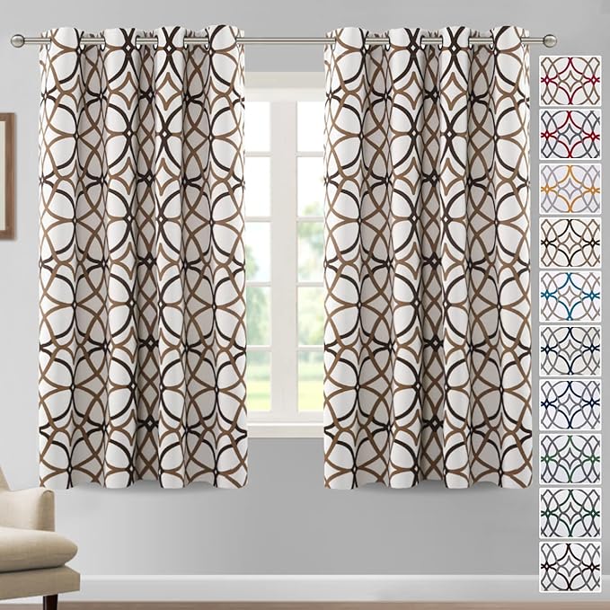 H.VERSAILTEX Blackout Curtains Printed Design 63 Inch Length 2 Panels Set Thermal Insulated Curtains for Bedroom Living Room Geometric Modern Grommet Window Drapes - Taupe and Brown by HVERSAILTEX
