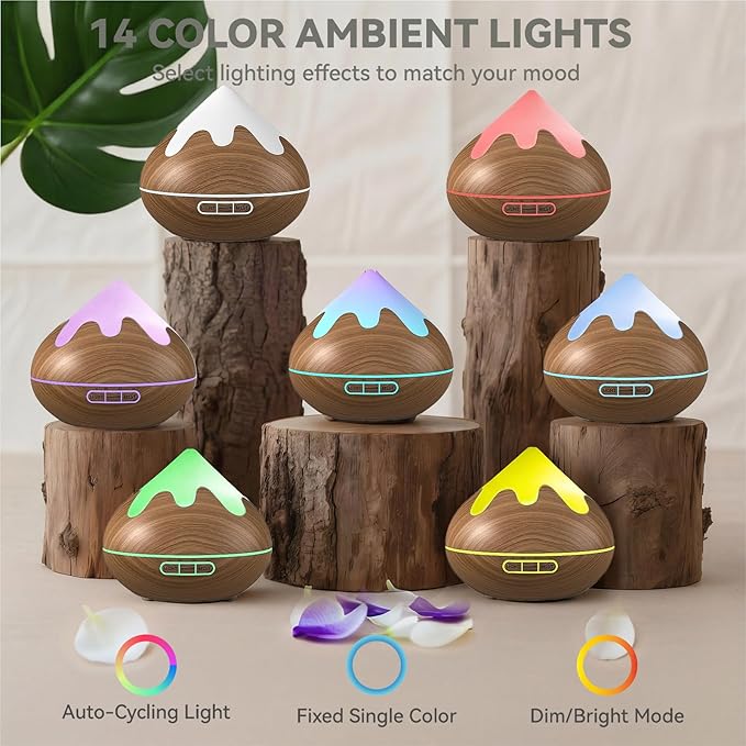 500ML Essential Oil Diffuser, Ultrasonic Aromatherapy Diffuser with Remote Control, Air Diffusers for Home Office Room, Fragrance Aroma Diffuser with 7 Color LED & 2 Mist Mode, Mocha Brown - Image 2