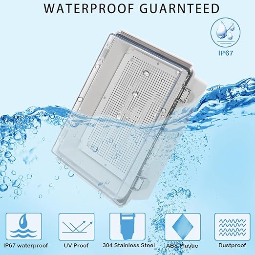 Zulkit Junction Box IP67 Waterproof Electrical Box Hinged Clear Cover Stainless Steel Latch Plastic Enclosure for Project w Mounting Plate Wall Bracket and 2 Cable Gland 11"x7.5"x5.5"/280x190x140mm - Image 2