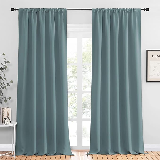 NICETOWN Greyish Blue Blackout Curtains Panels for Window, Thermal Insulated Rod Pocket Blackout Drapes/Draperies for Living Room (2 Panels, W52 x L95 inches) by NICETOWN