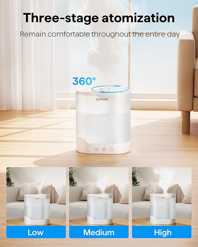 Sponvatt Humidifiers for Bedroom Home,2.5L Top Fill Cool Mist Air Humidifier for Large Room Baby Nursery,Quiet Ultrasonic,With Oil Diffuser and Nightlight,for Plants,Office,Easy to Clean,Auto Shut-Off - Image 4