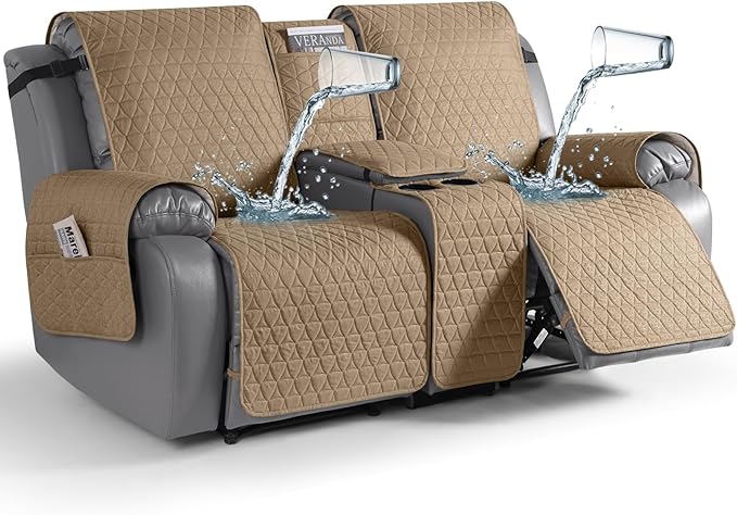 TAOCOCO 100% Waterproof Loveseat Recliner Couch Sofa Covers with Console,Double Reclining Couch Cover Non-Slip Sofa Slipcovers Washable,Furniture Protector Covers for Kids,Pets(2 Seater,Camel) by TAOCOCO