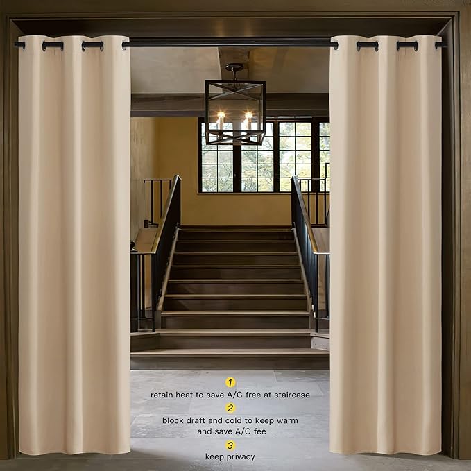 NICETOWN Doorway Curtains, Room Darkening Curtain and Drape Energy Efficient Warmth Grommet Curtain for Office & Classroom (Biscotti Beige, Sold Individually, 42 inches Wide by 84 inches Long) - Image 2