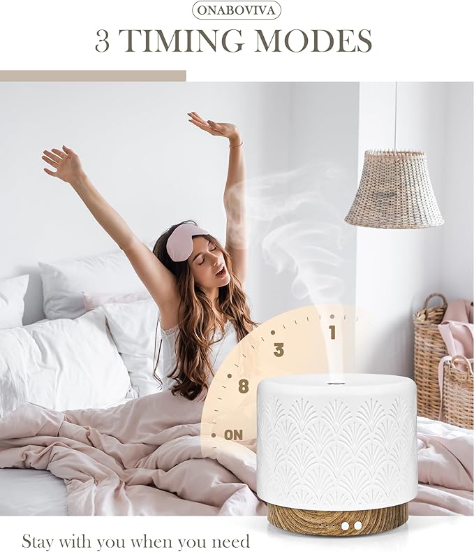 Essential Oil Diffuser, 280ml Ceramic Aromatherapy Diffuser for Large Room, 2.4MHz Ultrasonic Cool Mist Diffuser Oil Machine, Quiet & Intelligent Aroma Diffuser for Home Office SPA Yoga - Image 8