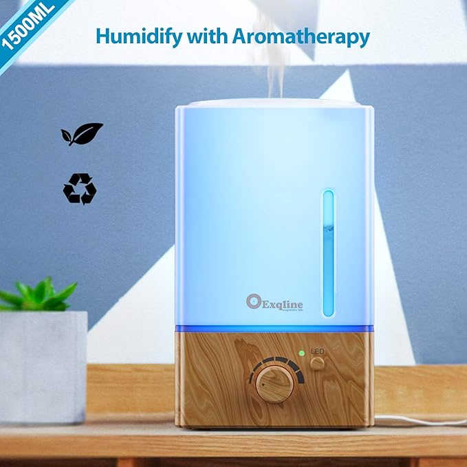 Exqline 1500ml Large Aroma Essential Oil Diffuser - Unique Aromatherapy Humidifier for Large Room (Wood Grain) - Image 7