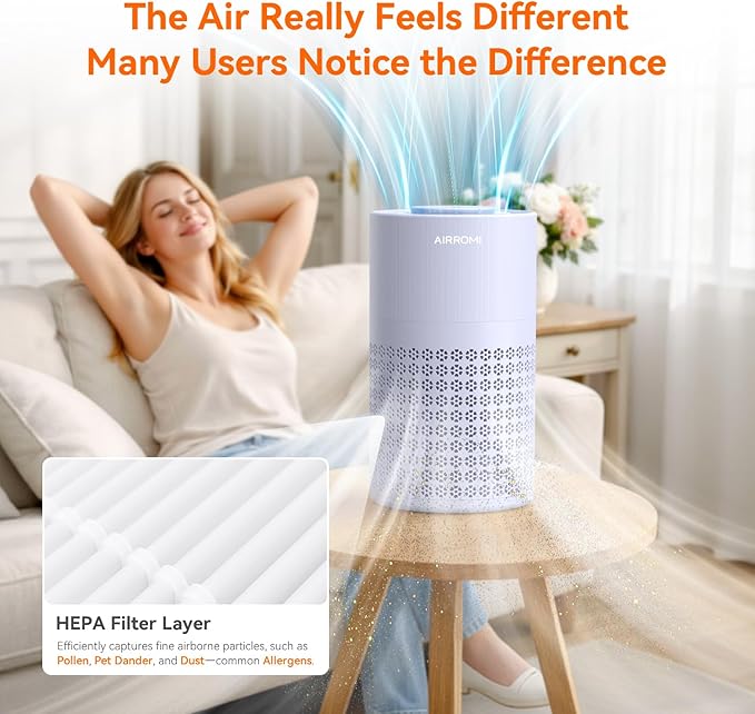 AIRROMI Air Purifier for Bedroom with A2001 Lavender Purple - Image 8