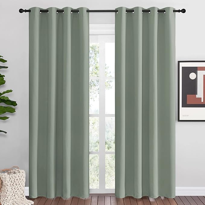 NICETOWN Greyish Green Blackout Curtains 86" Long for Office, Dining Room, Guest Room, Sound Reducing Heat and Cold Block Curtain Panels for Modern Room Decorative (55" Wide, 2 Pieces) by NICETOWN