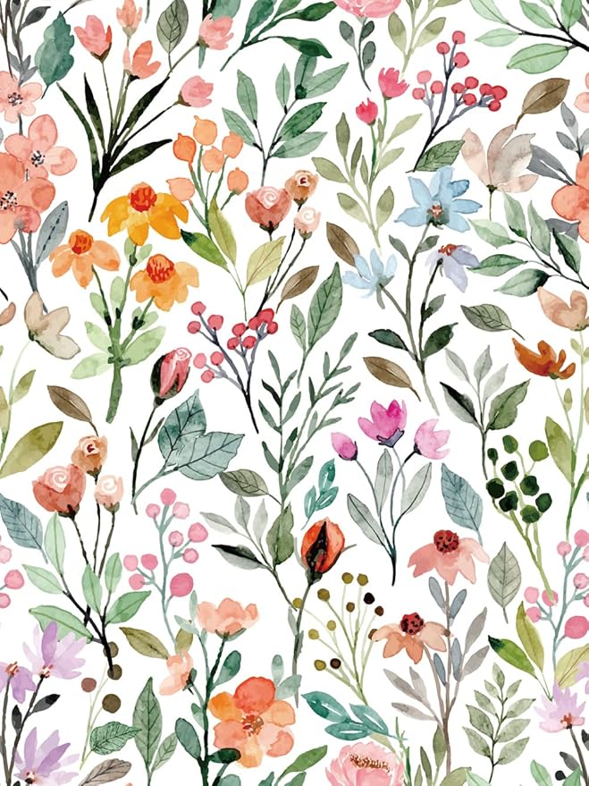 Self Adhesive Colorful Floral Shelf Liner Contact Paper Decorative Watercolor Small Flower Drawer Liner Peel and Stick Floral Wallpaper for Walls Cabinets Table Decal 17.7X117 Inches by Qoubao