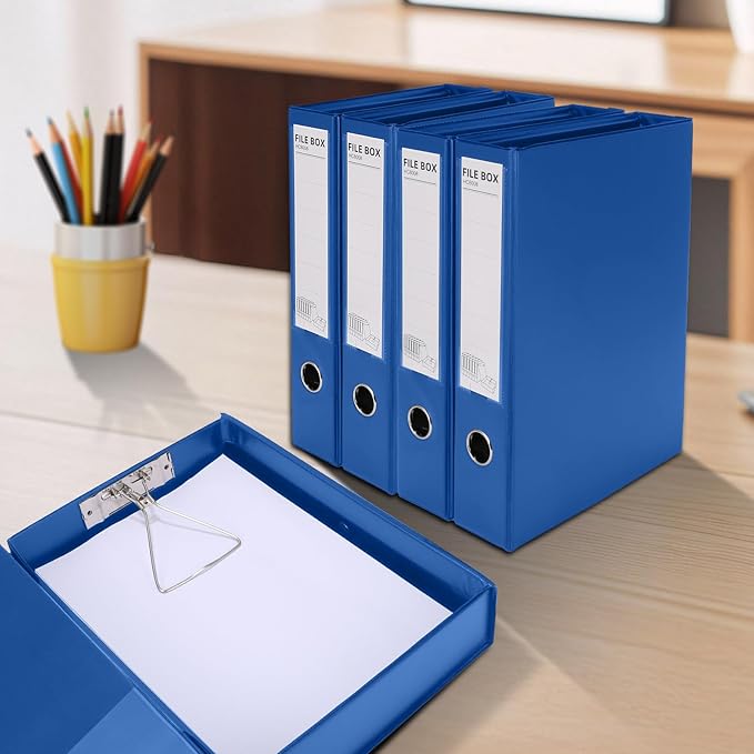 HUA JIE A4 Storage File Boxes Plastic Archives Cases with Clip, PVC File Folder Organizer Document Storage Filing Box for office,32.5×6.5×24 cm, Blue(Pack of 6) - Image 3