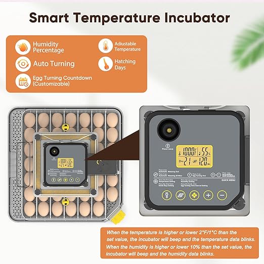 Incubators for Hatching Eggs, 48 Egg Incubator with Humidity & Temp Control and Auto Turner, Incubadora De Huevos De Gallina, Egg Candler, Smart Incubator for Chicken Eggs, Ducks, Goose, Quail - Image 2