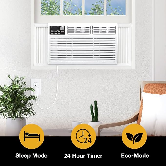 Whirlpool 18,000 BTU Window Air Conditioner with Dehumidifier, 230V, Window AC for Large Rooms up to 1000 Sq. Ft., Bedroom, Living Room, Apartment, with Remote, 3 Speeds, and 24H Timer, White - Image 4