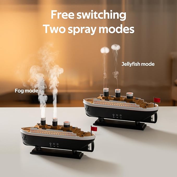 Titanic Humidifier 250ml, Essential Oil Diffuser Cool Mist Ultrasonic Aroma Aromatherapy Diffuser with Remote Control 7 Light 2 Mist Mode Auto Shut-Off for Bedroom Office Hotel(Black White) - Image 2