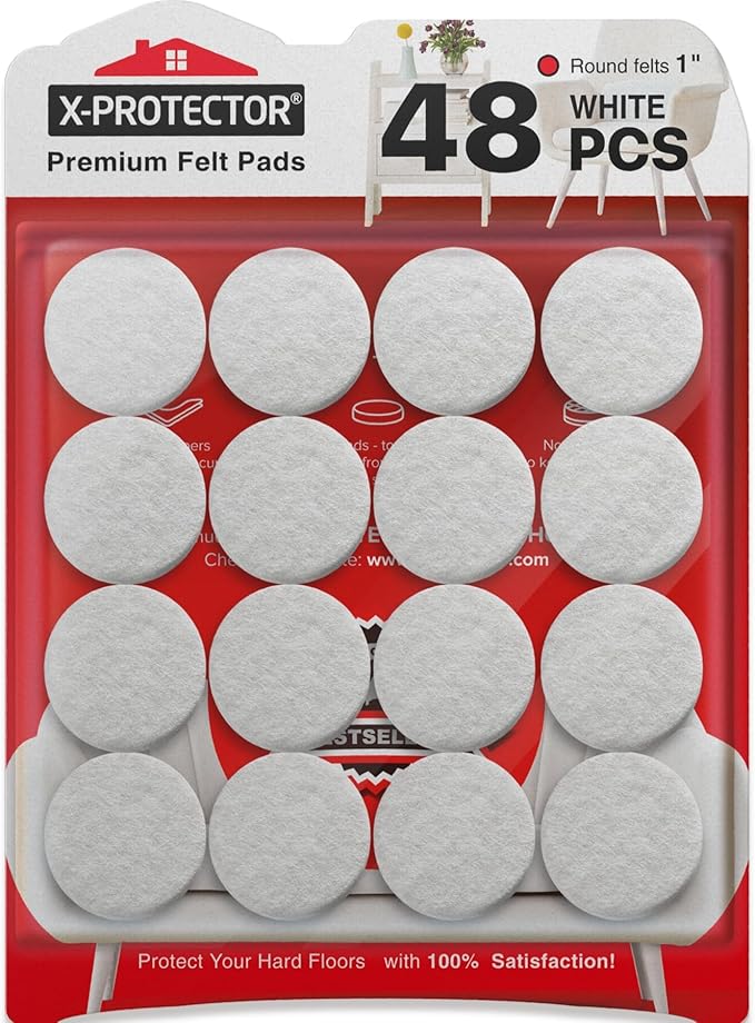Felt Furniture Pads X-PROTECTOR - 48 Premium Felt Pads Floor Protector - Chair Felts Pads for Furniture Feet Wood Floors - Best Furniture Pads for Hardwood Floors - Protect Your Hard Floors! (White) by X-Protector