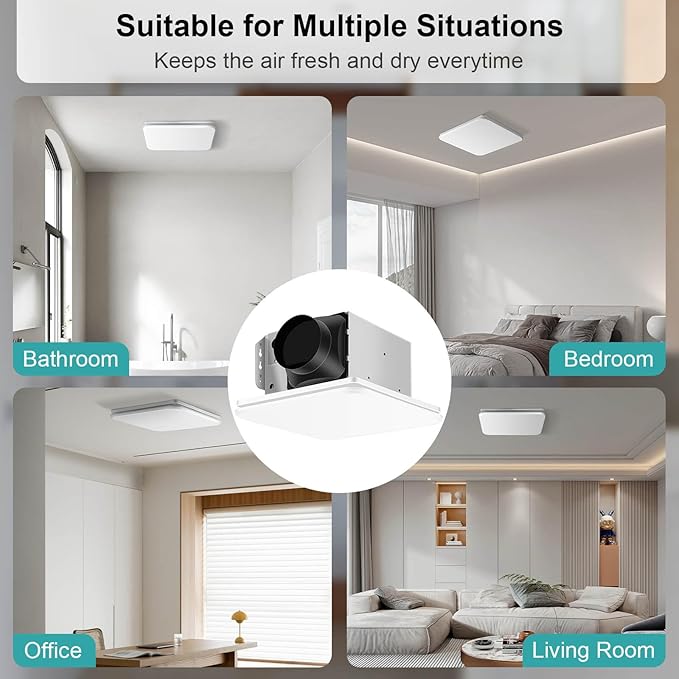 Bathroom Exhaust Fan 110CFM with Hidden Grille Design, 1.0 Sones Urtra Quiet Ceiling Ventilation Fan System - Household Bathroom Extractor Fan for Home/Office/Hotel, 4 inch Diameter Outlet - Image 5