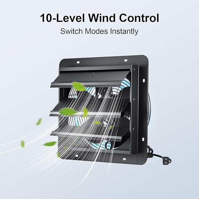 GROWNEER 12 Inch Shutter Exhaust Fan with Temperature Humidity Controller, 1200 CFM Remote Control Vent Fan, 10-Speed Adjustable Wall Mount Attic Fan for Greenhouses Garages Sheds - Image 6