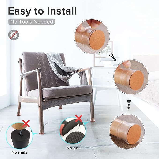 24PCS Upgraded Silicone Chair Leg Floor Protectors for Hardwood Floors, Furniture Sliders for Chair Legs, Felt Bottom Furniture Pads, Anti-Slip Round&Square Cap Covers to Scratch and Reduce Noise - Image 5