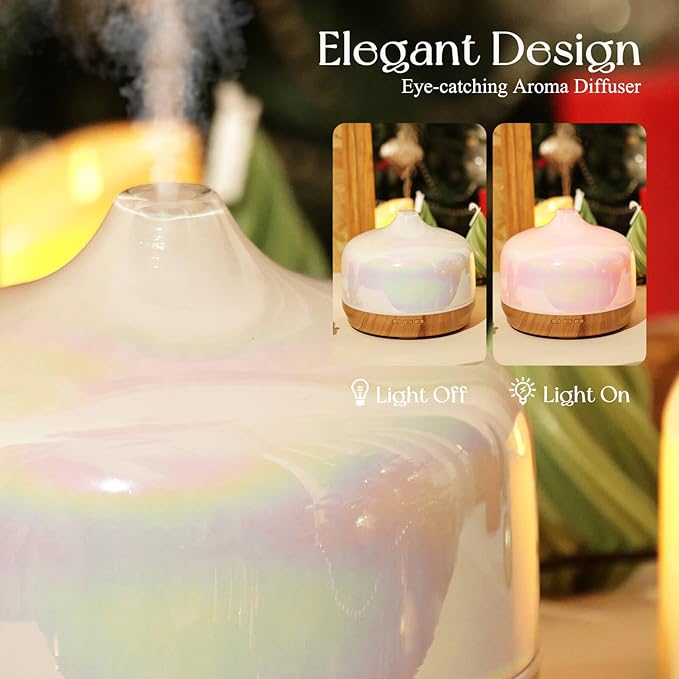 Porseme 500ml Glass Essential Oil Diffuser Aromatherapy Ultrasonic Cool Mist Humidifier 15-21 Running Hours Waterless Auto-Off Air Diffusers for Sleeping Yoga Office Working Spa and Rest (White Jade) - Image 7