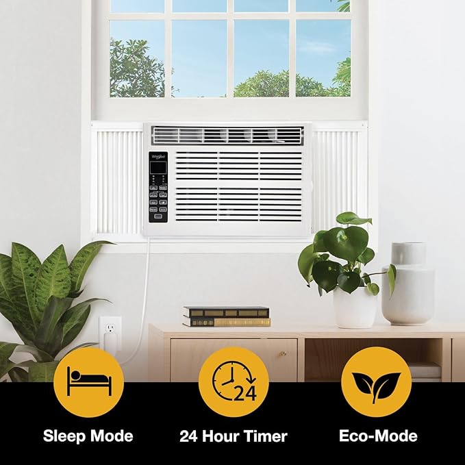 Whirlpool 8,000 BTU Window Air Conditioner with Dehumidifier, 115V, Window AC for Rooms up to 350 Sq. Ft., Living Room, Bedroom, or Apartment, with 3 Speeds, Remote Control, and 24H Timer, White - Image 8