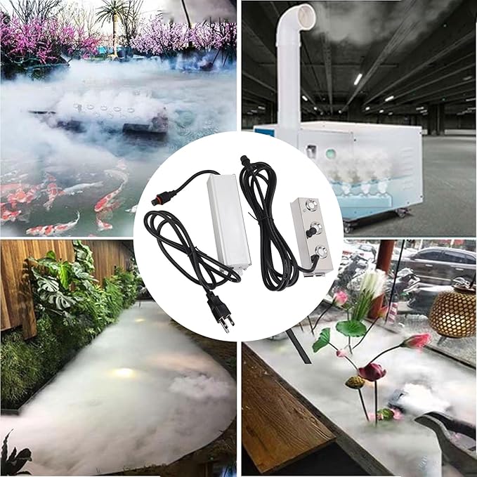 Garosa Ultrasonic Mist Maker, 3 Head Stainless Steel Fogger IP67 Water Proof Power Supply for Indoor Outdoor Landscape Garden Humidifier (US Plug) - Image 3