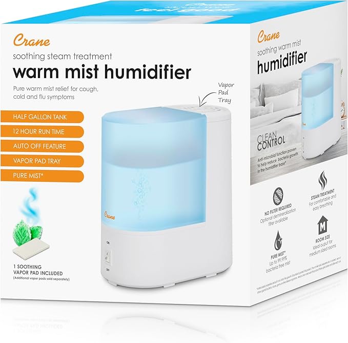 Crane Warm Mist Humidifier, Small Humidifier for Bedroom, Office, Vapor Pad Tray, Soothing Warm Mist Humidifiers For Bedroom, Relief for Dry Air, Quiet Operation, Auto Shut-Off, Desk Humidifiers - Image 4