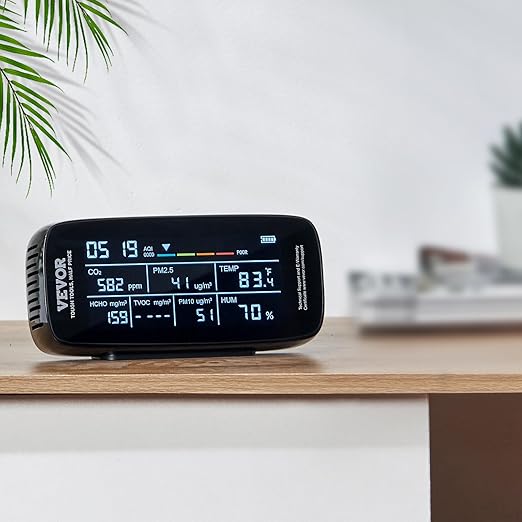 VEVOR Air Quality Monitor 9-in-1, CO2, Temperature, Humidity, Formaldehyde TVOC AQI Tester, Professional PM2.5 PM10 PM1.0 Particle Counter for Indoor/Outdoor, Air Quality Meter w/Alarm Thresholds - Image 8