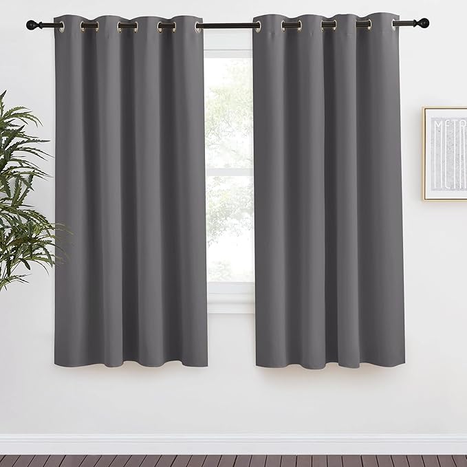 NICETOWN Grey Blackout Curtain 57 inch Long, 55 inches Width, 1 Panel, Thermal Insulated Window Treatment with Grommet Room Darkening Thermal Insulated Panel for Bedroom/Living Room by NICETOWN