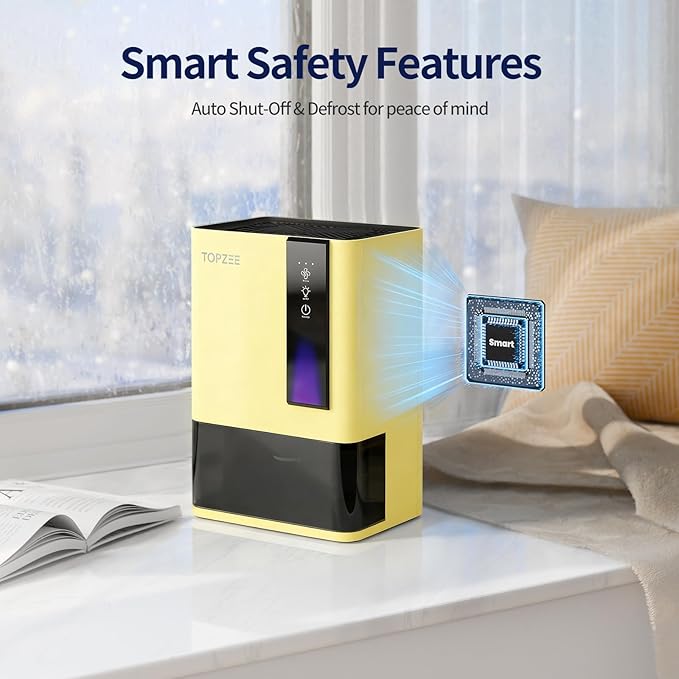 Dehumidifiers for Home, Dehumidifier for Bedroom Bathroom Basement with Auto Shut Off, Dual-Semiconductor Quiet Dehumidifier, Yellow - Image 5