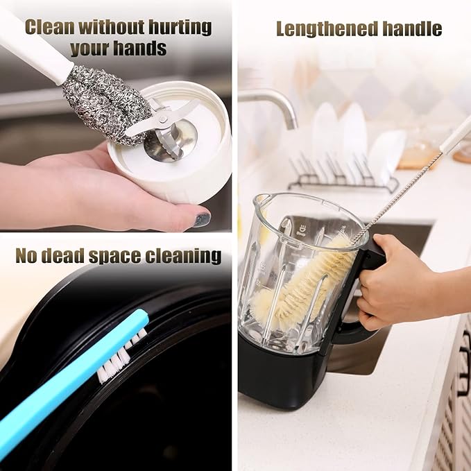 Portable Blender Cleaning Brush Set of 4 - With Hanging Hole - Long Handle - For Water Bottles & Blenders - Image 3