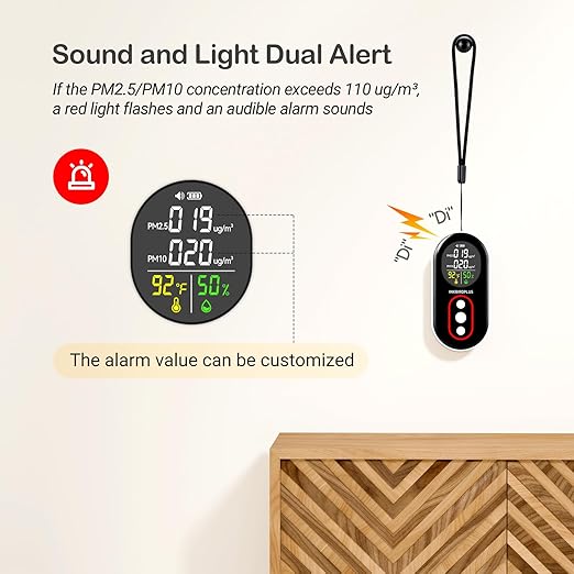 INKBIRDPLUS PM2.5 Indoor Air Quality Monitor, Portable PM2.5 PM10 and Temperature Humidity Detector, with Sound and Light Dual Alert, PM2.5 PM10 Indication, for Home, Office, School - Image 5