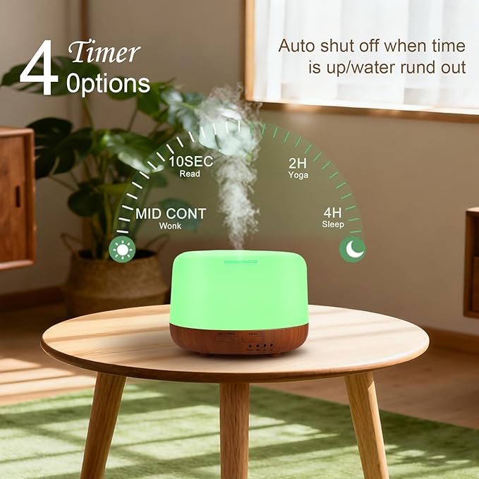 300ML Essential Oil Diffuser for Home, Aromatherapy Diffuser with Remote Control, 7-Color LED Light and 4 Timers, Quiet Auto-Off, Easy to Use for Bedroom Office - Image 4