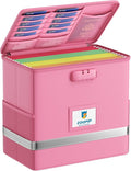 Fireproof File Box with Lock, Document Box Storage Organizer, Suitable for Hanging File Folders in Letter Size, Collapsible File Box, Reflective Strip for Fast Find (12.2"*6"*10.2, Pink) by ZOOPIP