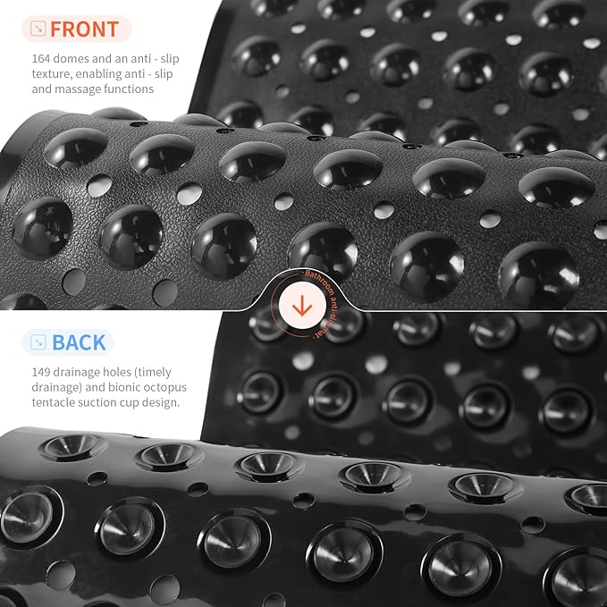 Anti-Slip Bathtub Shower mat, 20.8×20.8（Approximately 53×53cm） inch Soft Oversized Machine Washable Non-Slip Bathtub mat with Drainage Holes, Bathroom Floor Suction Cup.（1-Opaque Black） - Image 2