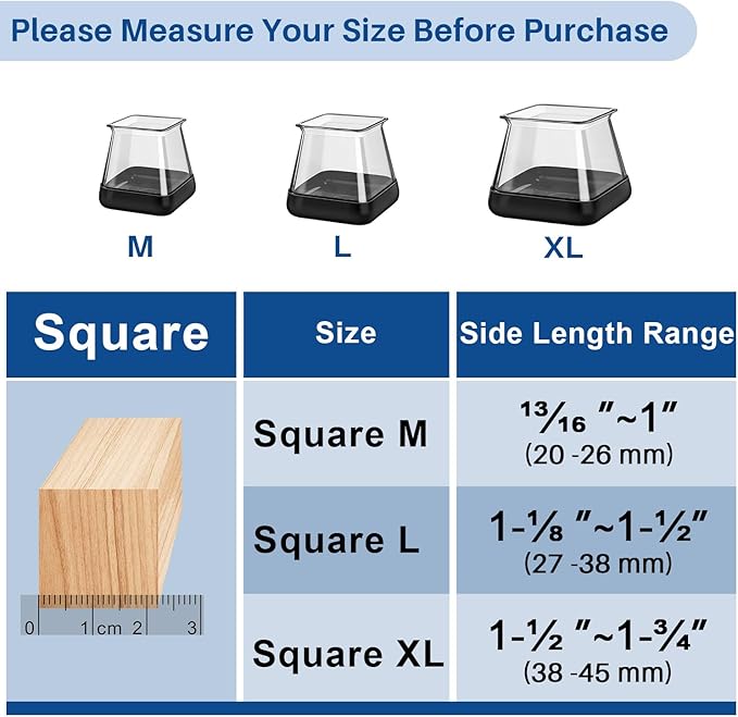 28 Pcs Chair Leg Sliders for Carpet, Square Chair Glides, Silicone Furniture Leg Protectors Caps, Carpet Protectors Table Feet Covers Cups, Teflon Furniture Pads Sliders (Fit:13/16" ~ 1") - Image 3
