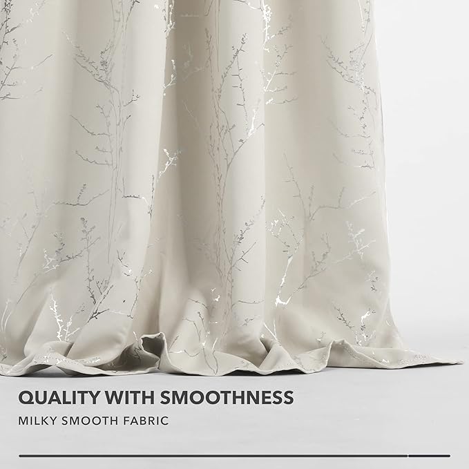 Deconovo Living Room Curtains, Room Darkening Curtain, Thermal Insulated Soundproof Drapes, Silver Branch Print, 52 x 95 Inch Long, Machine Washable Window Panels for Bedroom Office Nursery, Set of 2 - Image 4