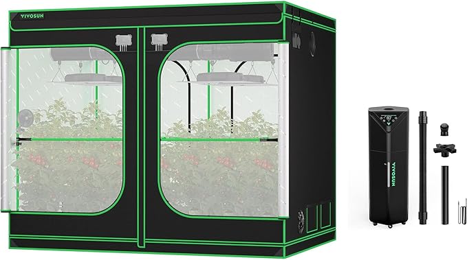 VIVOSUN P888 96"×96"×80" PRO Grow Tent and AeroStream H19 Intelligent Environmental 19L Humidifier with Temp & Humidity Probe, Top Control Panel, Smart Remote Control, Designed Specifically for Use wi by VIVOSUN