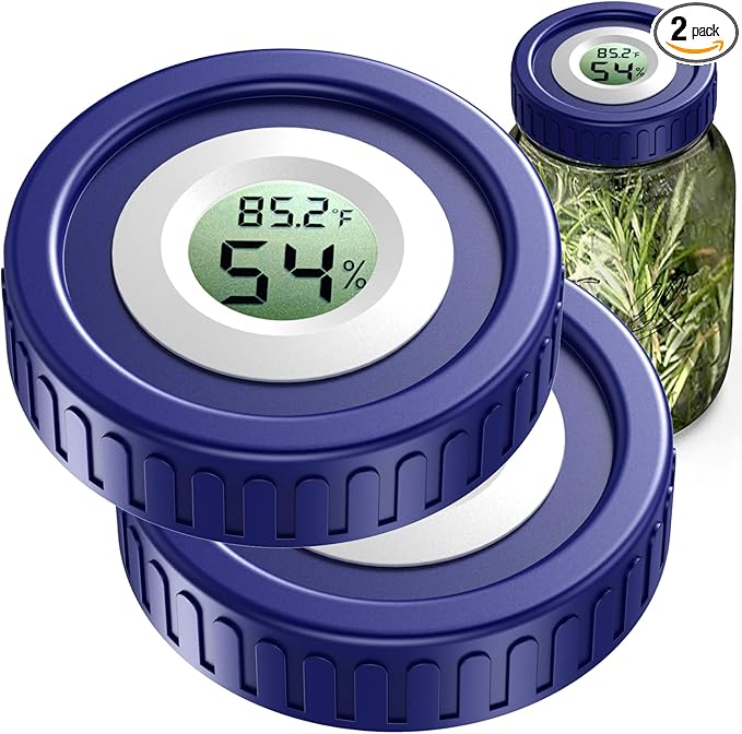 Mason Jar Lids Built-In Stash Hygrometer Herb Curing monitor fits all Wide Mouth/Regular Mouth Mason Jars humidity lid 2pcs (70mm, Blue) by ZHANXUBIO