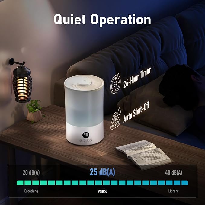 Humidifiers for Bedroom, 1Gal Top Fill Humidifier for Large Room, 250ml/h Cool Mist Output Humidificador, 24dB Quiet Air Humificador with Remote, Easy to Fill & Clean, fit Baby & Plants (White) - Image 6
