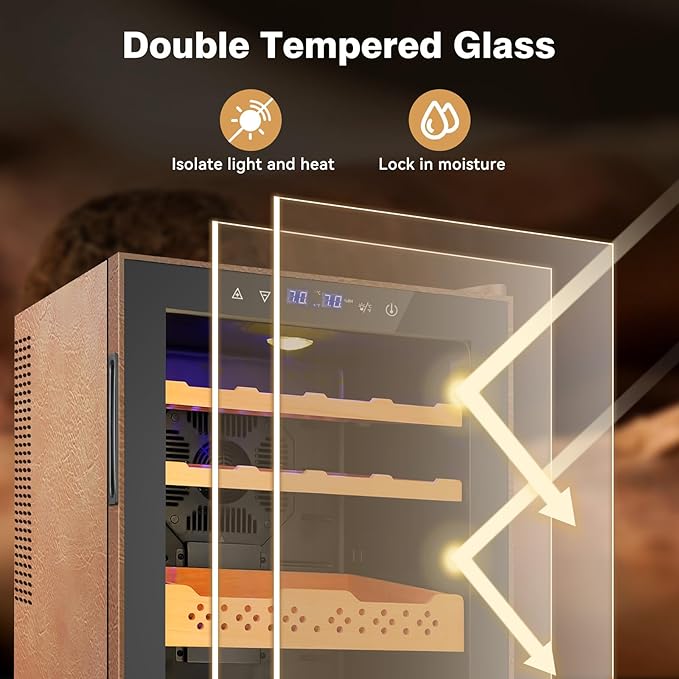 Electric Cooler Cabinet 70L with Temperature and Humidity Control, Leather Finish, Spanish Cedar Wood Shelves and Safety Lock (500 Counts Capacity), Gift for Men - Image 9