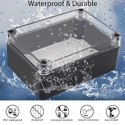 Junction Box,IP67 Waterproof ABS Black Project Box Clear Cover with Mounting Plate Electrical Box Enclosure for Outside Electronics 6.9 x 4.9 x 3inch(175x125x75mm) - Image 2