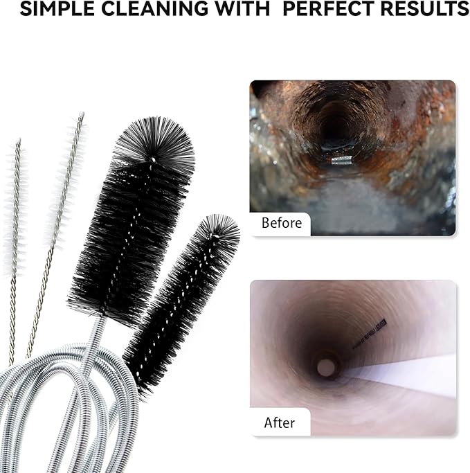 Flexible Drain Brush, 66 Inch Long Double Ended Hose Pipe Cleaners and 58 Inch Tube Cleaning Brush and 2 Pack 8 Inch Straw Cleaner Brush - Image 7