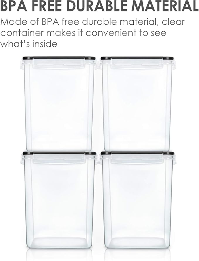 Vtopmart 4 PCS Large Food Storage Containers 5.2L / 175oz, 4 Pieces BPA Free Plastic Airtight Canisters for Flour, Sugar, Baking Supplies, Rice with Lids, 4 Measuring Cups and 24 Labels, Black - Image 3