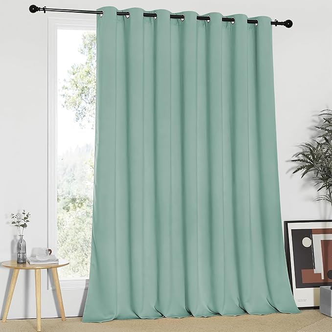 NICETOWN Blackout Patio Curtains 100 x 95 Inches Long for Sliding Door Extral Wide Blackout Curtain Panels Thermal Insulated Room Divider - Grommet Top, 100" W x 95" L, 1 Panel, Aqua Blue by NICETOWN