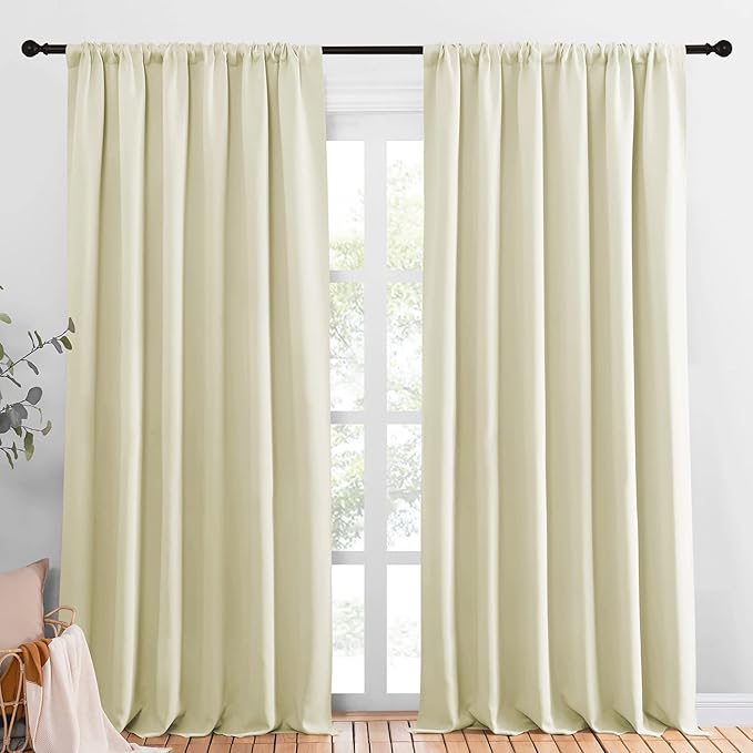 NICETOWN Room Darkening Curtains for Bedroom - Triple Weave Home Decoration Thermal Insulated Solid Drapes for Patio Door (Beige, Set of 2 Panels, 70 x 95 Inch) by NICETOWN